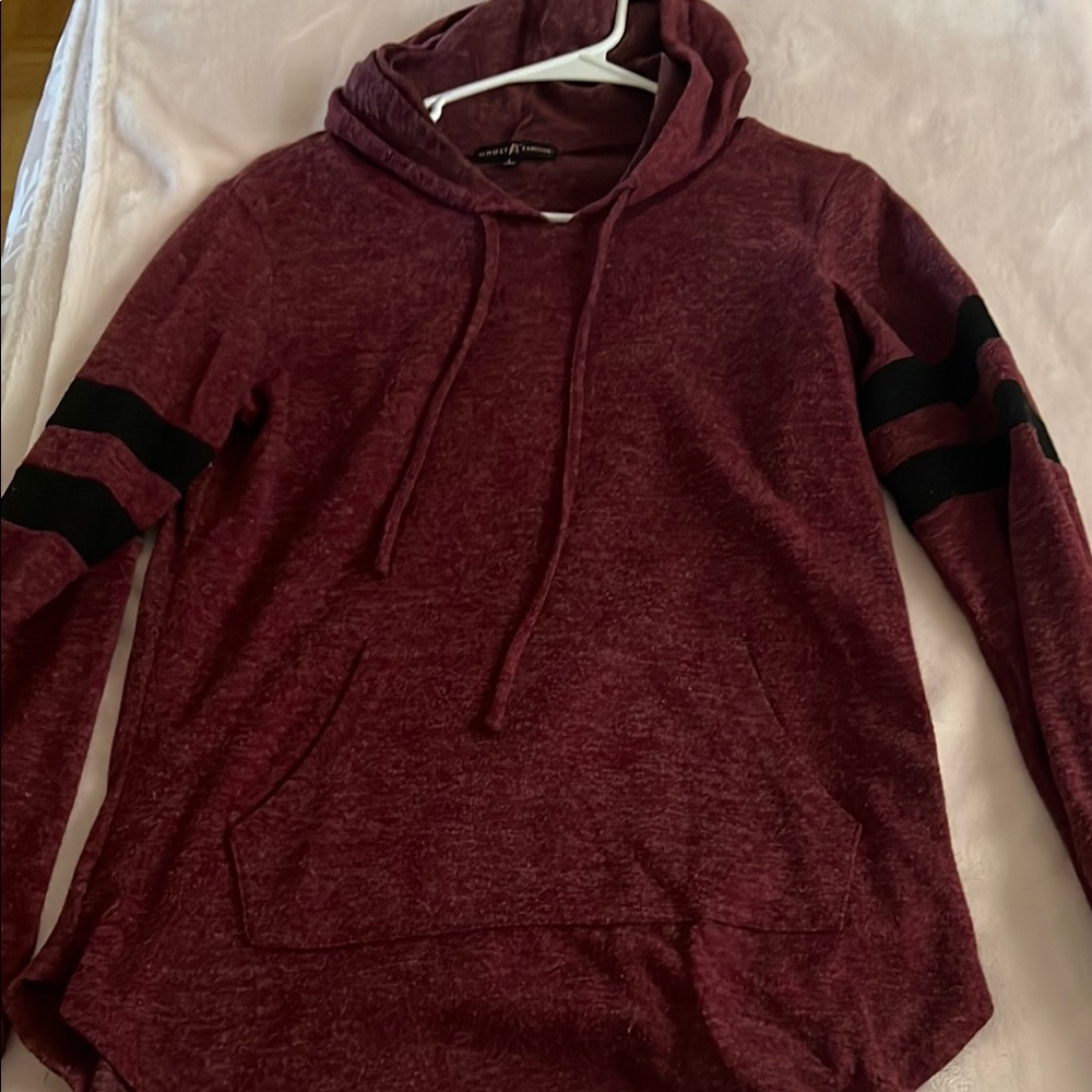 Women's Burgundy Hoodie with Black Stripes